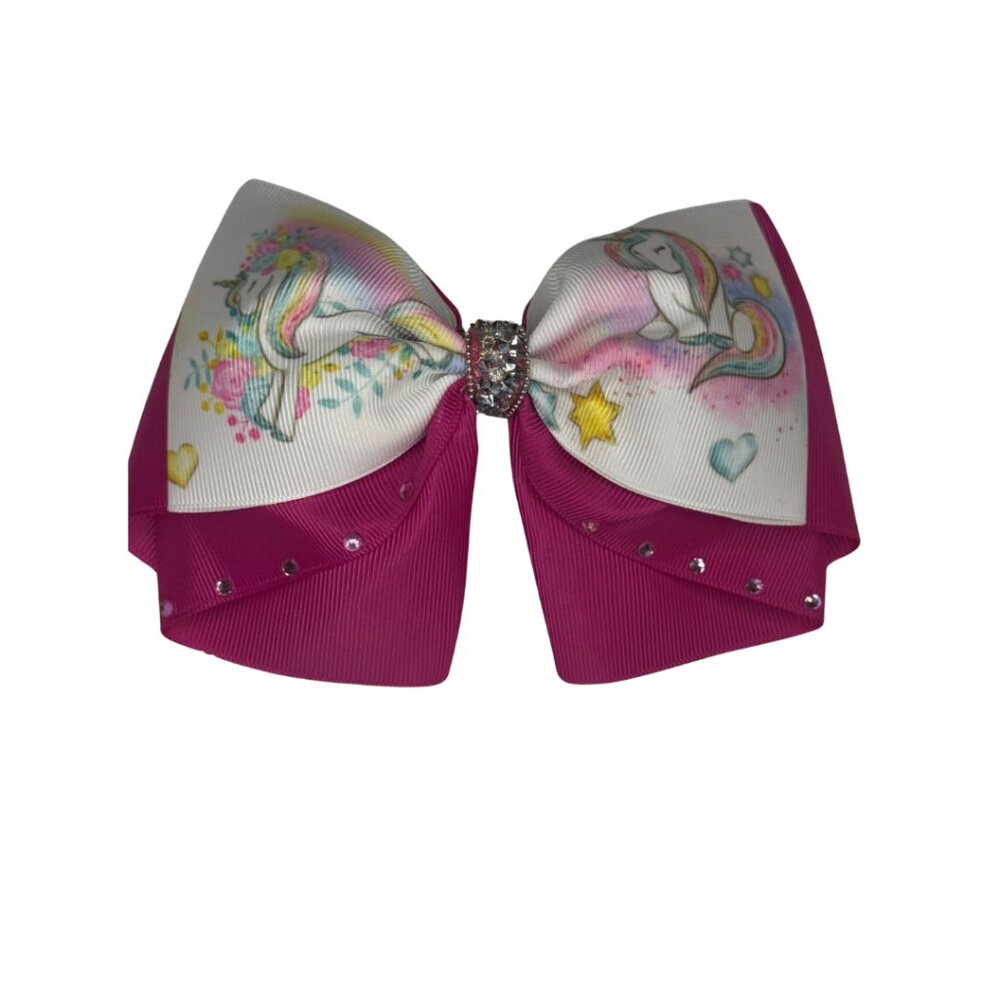 Sparkly Unicorn Hair Bow – Pink & Rainbow Fantasy Style